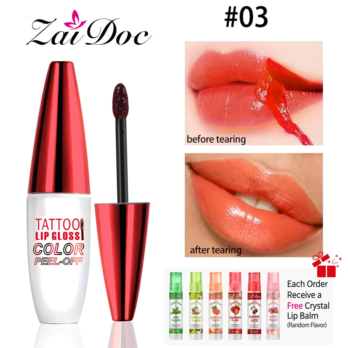 1pcs  03 Color Peel Off Lip Stain Set – Long-Lasting Matte Tint