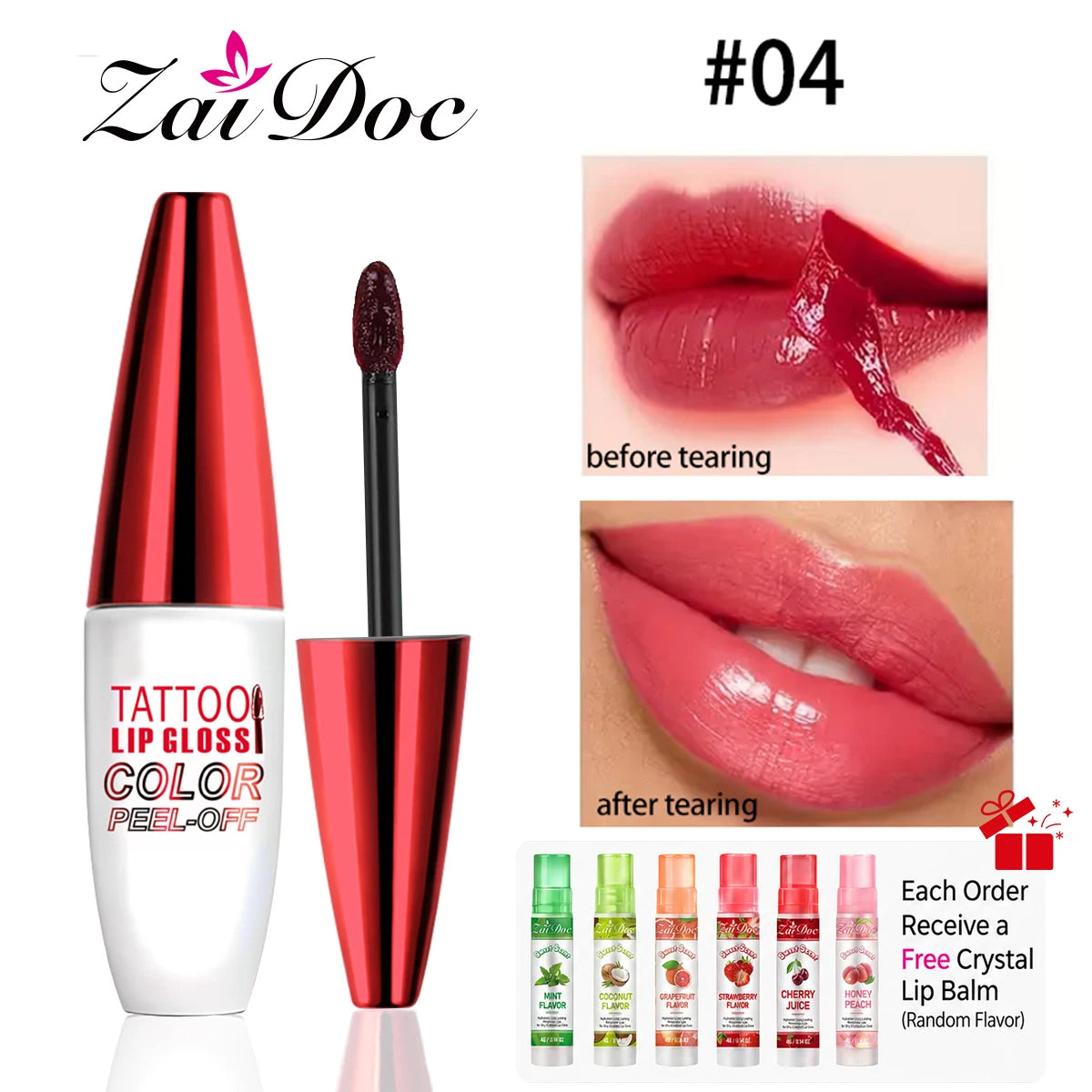 1pcs  04 Color Peel Off Lip Stain Set – Long-Lasting Matte Tint