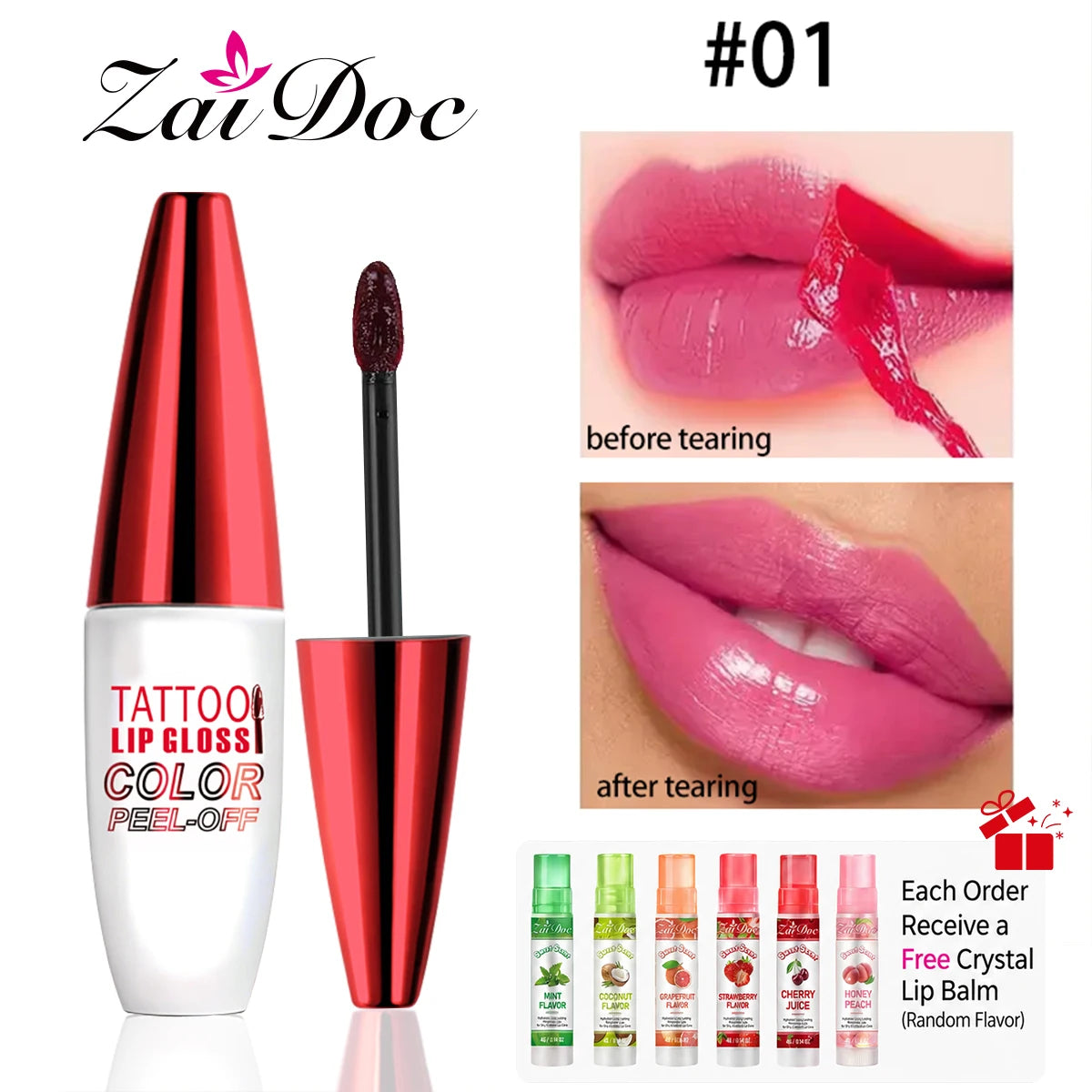 1pcs  01 Color Peel Off Lip Stain Set – Long-Lasting Matte Tint