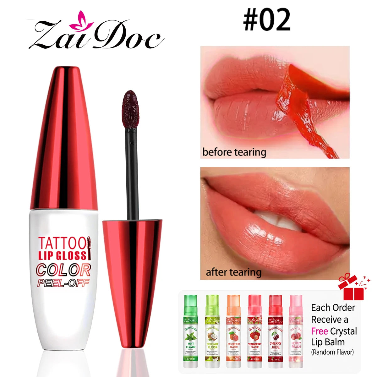 1pcs  02 Color Peel Off Lip Stain Set – Long-Lasting Matte Tint